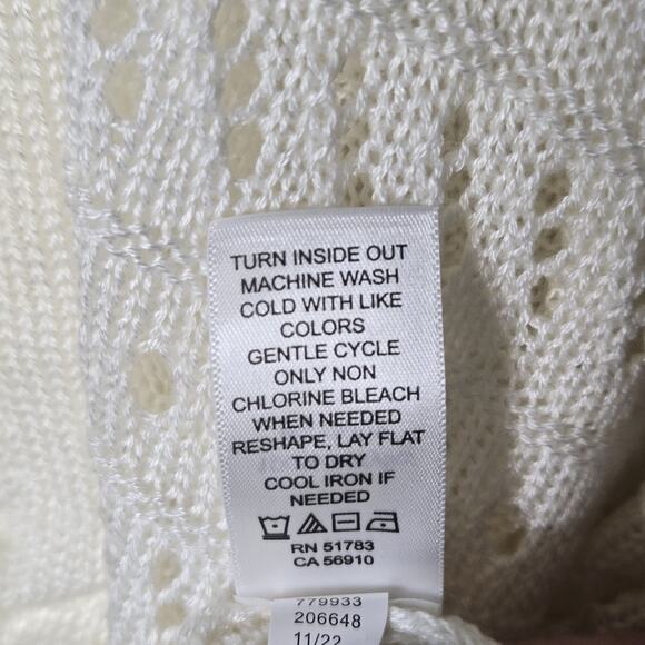 Maurices Open Work Knit Sweater sz L Ivory Blue Ruched Cinch Tie V Neck NEW - Picture 11 of 14
